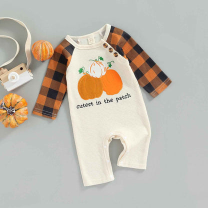 Children's Clothing Pumpkin Element Long-sleeved Patchwork Romper