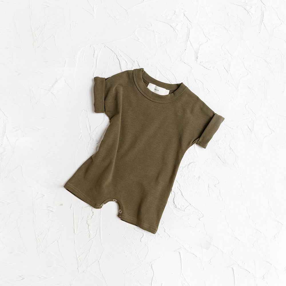 Solid Color Baby Shorts Romper Soft Short Sleeve Round Neck Summer Clothing
