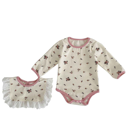 Baby Girl Floral Clothing Lace Neckline Water Towel Set