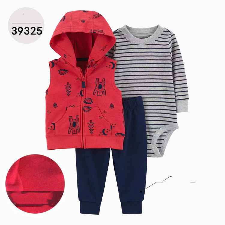 Hooded Long Sleeve Jacket Wrap Leather Jacket Three Pieces Children's Clothing
