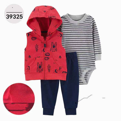 Hooded Long Sleeve Jacket Wrap Leather Jacket Three Pieces Children's Clothing