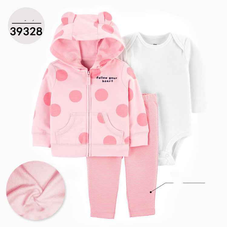 Hooded Long Sleeve Jacket Wrap Leather Jacket Three Pieces Children's Clothing