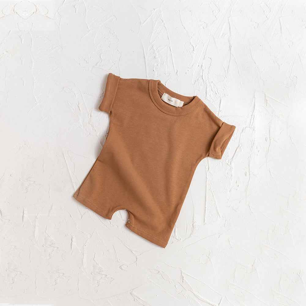 Solid Color Baby Shorts Romper Soft Short Sleeve Round Neck Summer Clothing