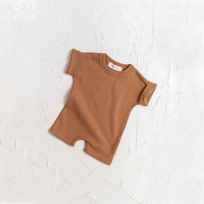 Solid Color Baby Shorts Romper Soft Short Sleeve Round Neck Summer Clothing