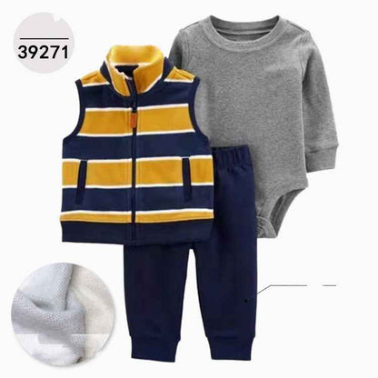 Hooded Long Sleeve Jacket Wrap Leather Jacket Three Pieces Children's Clothing