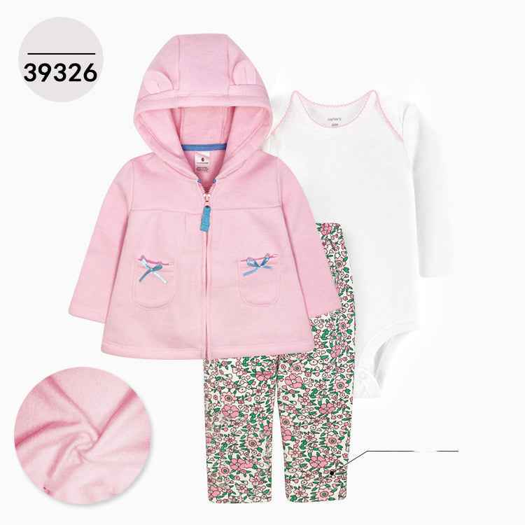 Hooded Long Sleeve Jacket Wrap Leather Jacket Three Pieces Children's Clothing