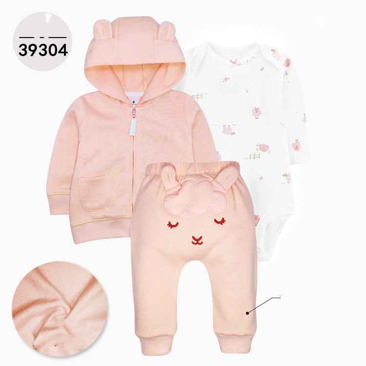 Hooded Long Sleeve Jacket Wrap Leather Jacket Three Pieces Children's Clothing