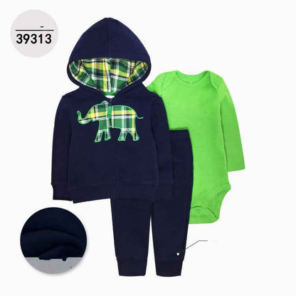 Hooded Long Sleeve Jacket Wrap Leather Jacket Three Pieces Children's Clothing