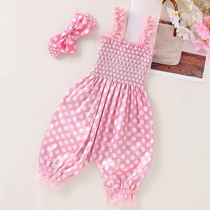 Infant And Toddler Clothing Suspender Top With Waist Tie, Printed Bloomers, Two-piece Set