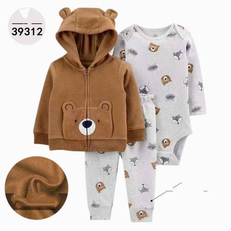 Hooded Long Sleeve Jacket Wrap Leather Jacket Three Pieces Children's Clothing
