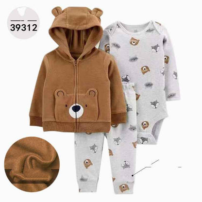 Hooded Long Sleeve Jacket Wrap Leather Jacket Three Pieces Children's Clothing