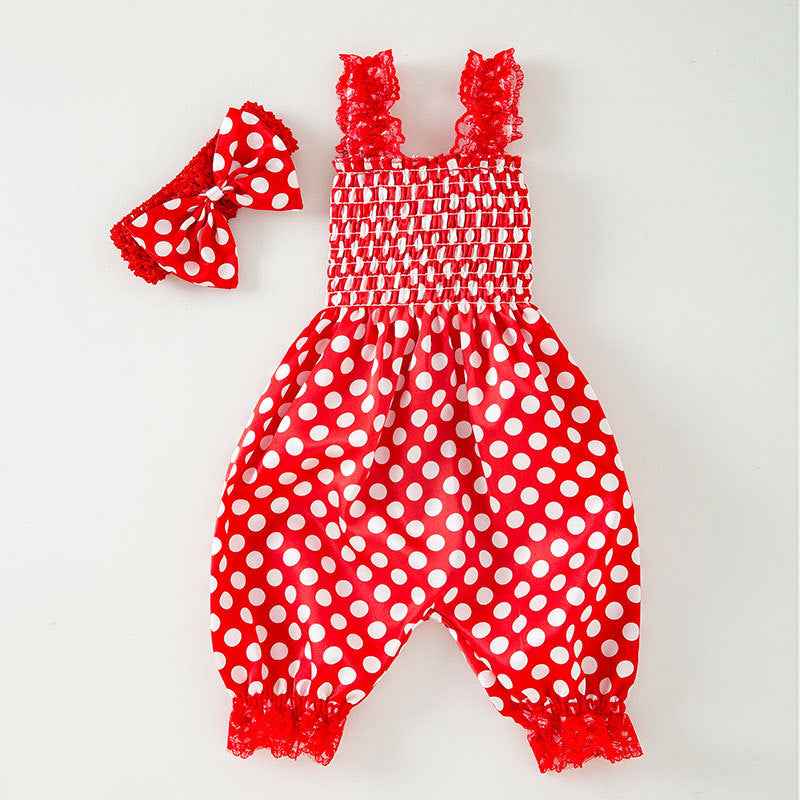 Infant And Toddler Clothing Suspender Top With Waist Tie, Printed Bloomers, Two-piece Set