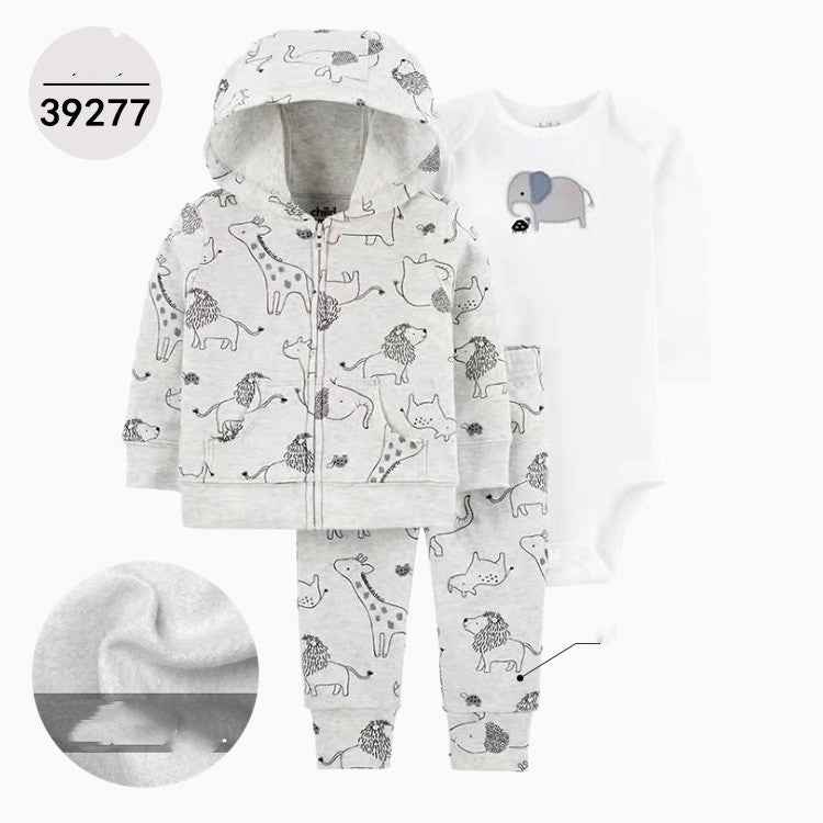 Hooded Long Sleeve Jacket Wrap Leather Jacket Three Pieces Children's Clothing