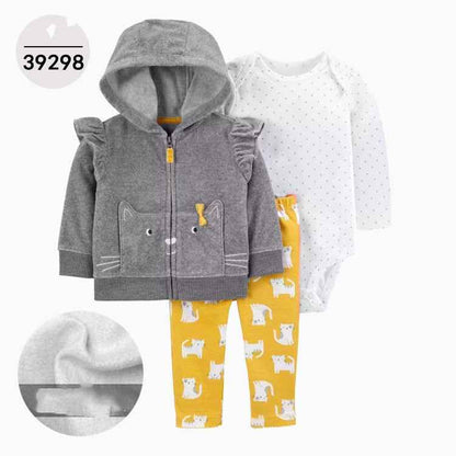 Hooded Long Sleeve Jacket Wrap Leather Jacket Three Pieces Children's Clothing