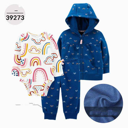 Hooded Long Sleeve Jacket Wrap Leather Jacket Three Pieces Children's Clothing