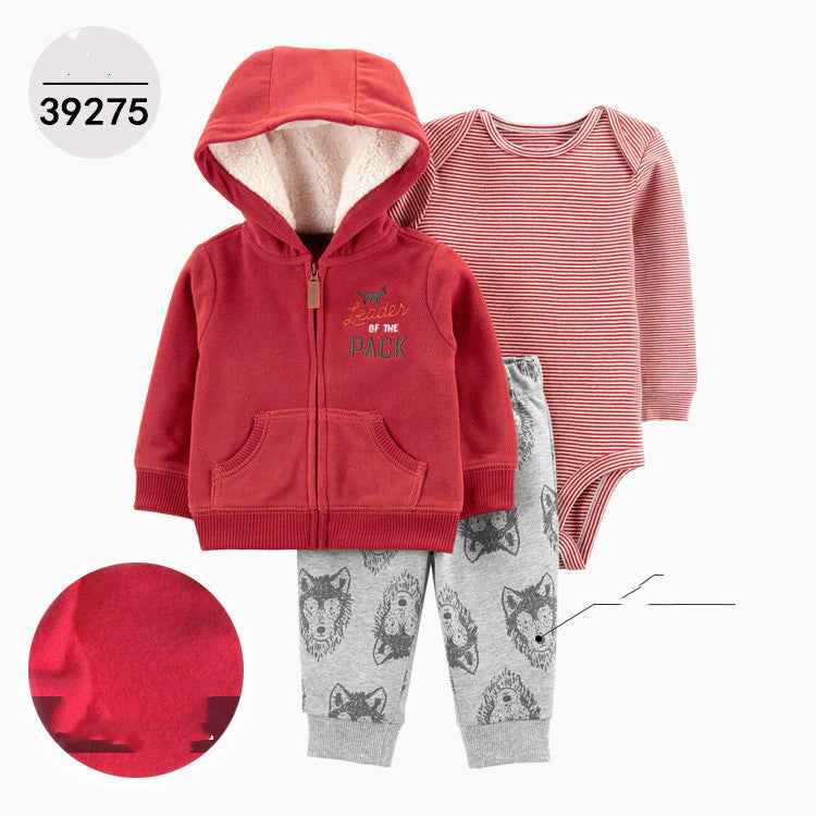 Hooded Long Sleeve Jacket Wrap Leather Jacket Three Pieces Children's Clothing