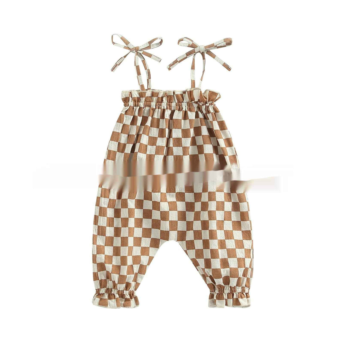 Summer New Children's Clothing Cotton Linen Chessboard Jumpsuit