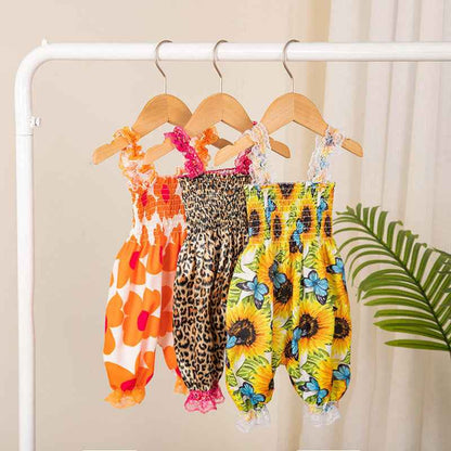 Infant And Toddler Clothing Suspender Top With Waist Tie, Printed Bloomers, Two-piece Set