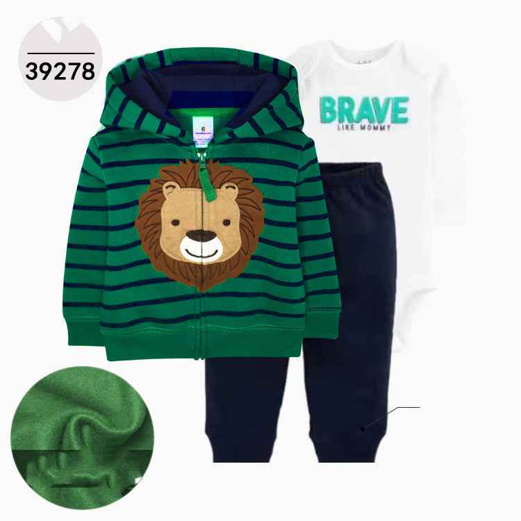 Hooded Long Sleeve Jacket Wrap Leather Jacket Three Pieces Children's Clothing